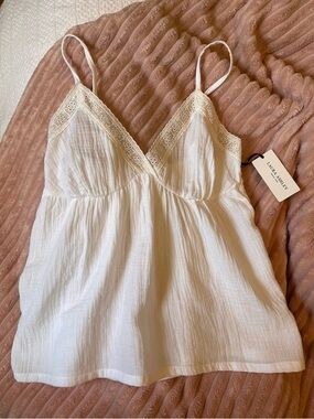 Laura Ashley White Lace Trim Cotton Cami